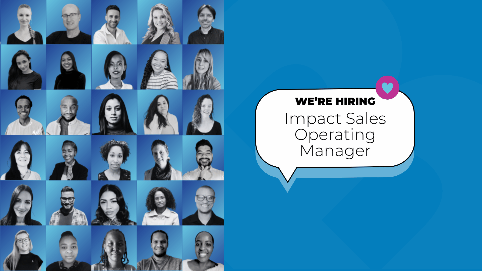 BackaBuddy team collage with a “We’re Hiring: Impact Sales Operating Manager” announcement