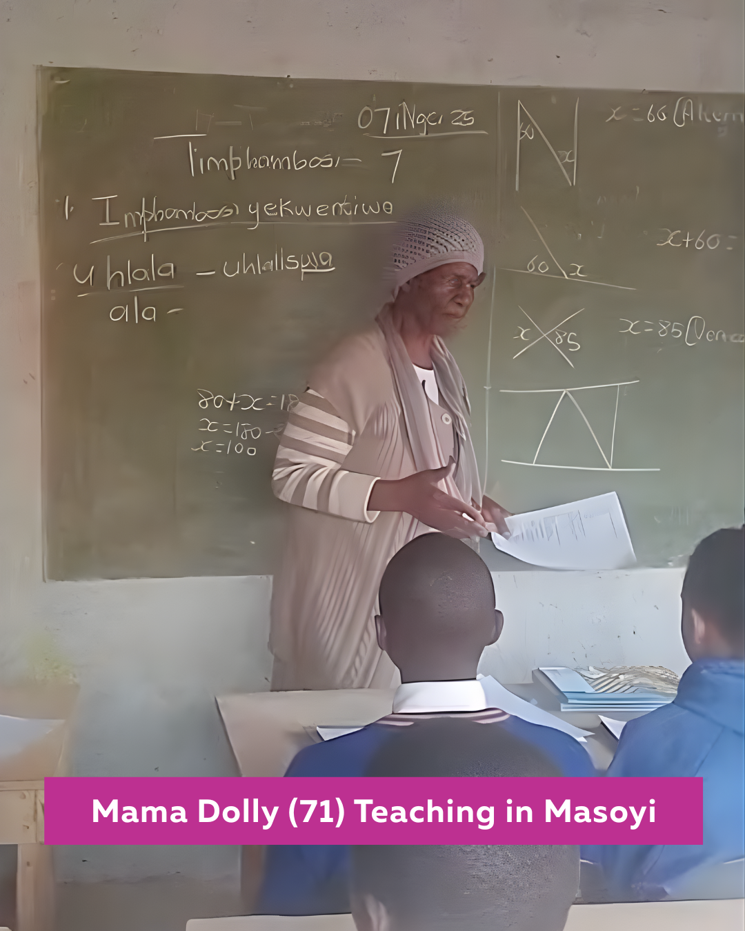 Mama Dolly teaching children in a rural classroom in Masoyi, Mpumalanga