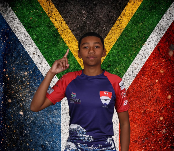 Athlone youth MMA athlete Haseen Gool in training gear, preparing for international competition.