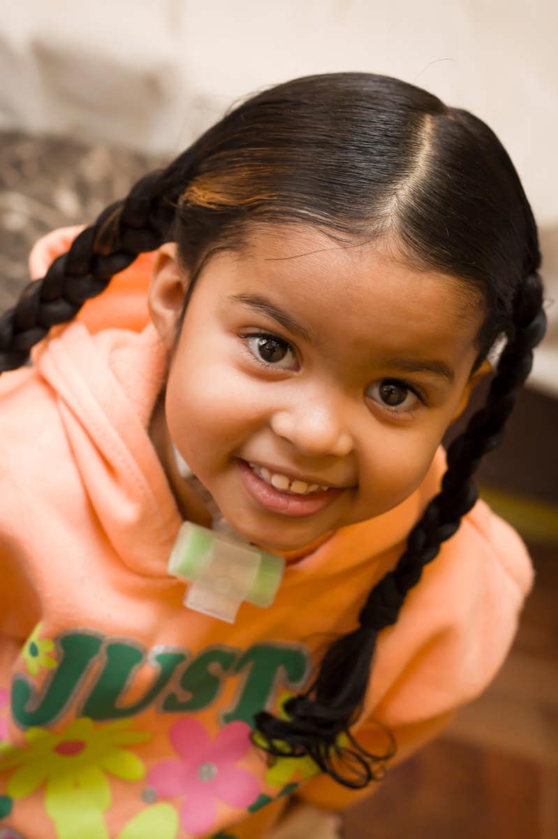 Three-year-old Jude Ameirah Hope Mouton smiling with her family in Kimberley.