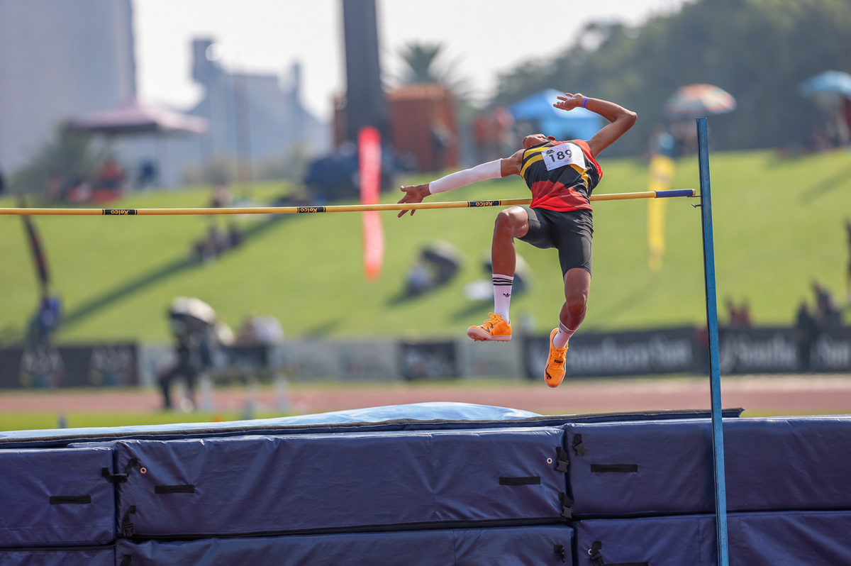 High jumper Kenneth Phooko in South African athletics kit preparing to compete at the World U20 Championships.