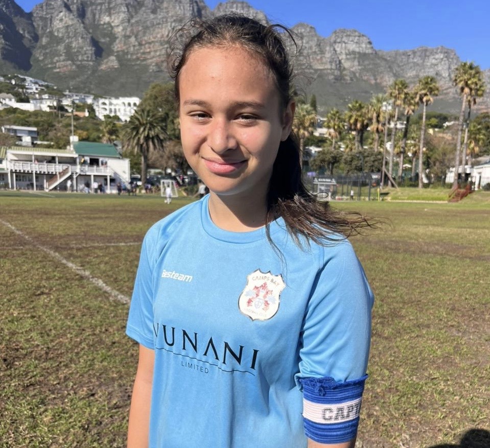 Young footballer Misha Abarder in her kit before travelling to Sweden for the Gothia Youth Cup.