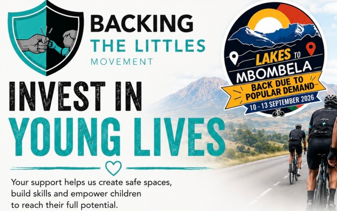 Backing the Littles cyclists riding a gravel road between Pretoria and Mbombela in support of children’s opportunities.